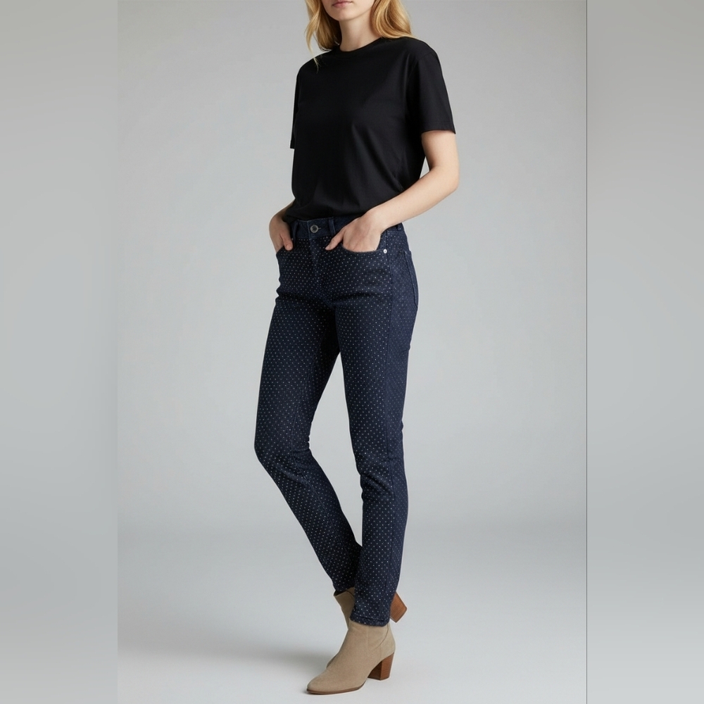 Hudson Women's Collin Vice Versa Skinny Gold Polka-Dot Denim Jeans Size 25 Dark